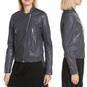 Rag & Bone LYON Leather Bomber Jacket Navy